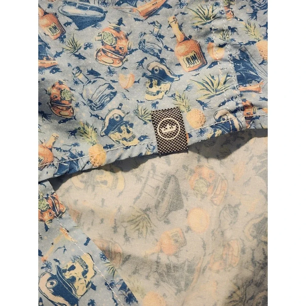 Peter Millar Mens Blue Pirate Nautical Skull Rum Print Short Sleeve Shirt L